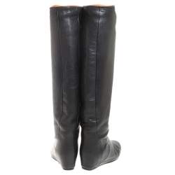 Pre Owned Lanvin Black Leather Knee Length Wedge Boots Size 37