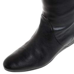 Pre Owned Lanvin Black Leather Knee Length Wedge Boots Size 37