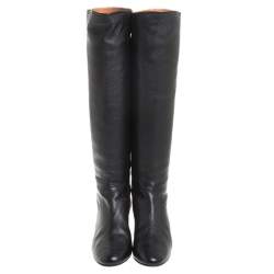 Pre Owned Lanvin Black Leather Knee Length Wedge Boots Size 37