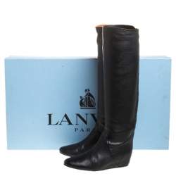 Pre Owned Lanvin Black Leather Knee Length Wedge Boots Size 37