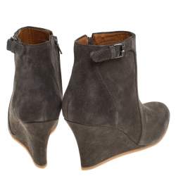 Pre Owned Lanvin Grey Suede Zip Wedge Ankle Boots Size 36.5