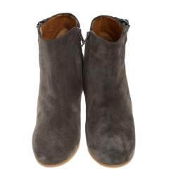 Pre Owned Lanvin Grey Suede Zip Wedge Ankle Boots Size 36.5