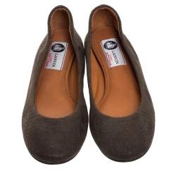 Pre Owned Lanvin Green Croc Embossed Leather Ballet Flats Size 36.5