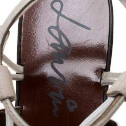 Pre Owned Lanvin Ivory Leather And Elastic Cord Ankle Strap Flat Sandals Size 36