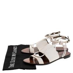 Pre Owned Lanvin Ivory Leather And Elastic Cord Ankle Strap Flat Sandals Size 36