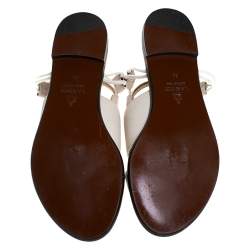 Pre Owned Lanvin Ivory Leather And Elastic Cord Ankle Strap Flat Sandals Size 36