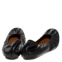 Pre Owned Lanvin Black Leather Scrunch Ballet Flats Size 37.5