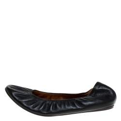 Pre Owned Lanvin Black Leather Scrunch Ballet Flats Size 37.5