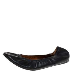 Pre Owned Lanvin Black Leather Scrunch Ballet Flats Size 37.5