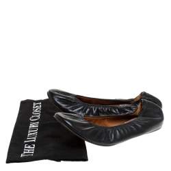 Pre Owned Lanvin Black Leather Scrunch Ballet Flats Size 37.5