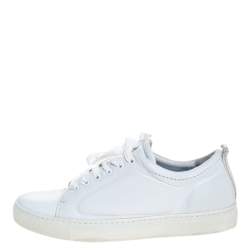 Pre Owned Lanvin Off-White Leather Lace Up Sneakers Size 39