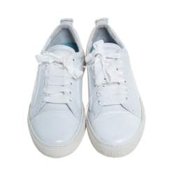 Pre Owned Lanvin Off-White Leather Lace Up Sneakers Size 39