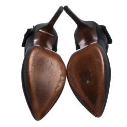 Pre Owned Lanvin Grey/Black Satin Bow Embellished Platform D'orsay Pumps Size 37