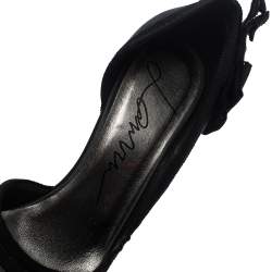 Pre Owned Lanvin Grey/Black Satin Bow Embellished Platform D'orsay Pumps Size 37