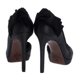 Pre Owned Lanvin Grey/Black Satin Bow Embellished Platform D'orsay Pumps Size 37