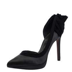 Pre Owned Lanvin Grey/Black Satin Bow Embellished Platform D'orsay Pumps Size 37