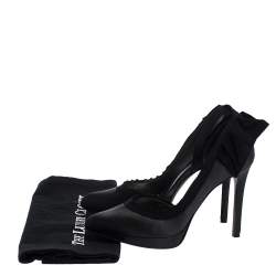 Pre Owned Lanvin Grey/Black Satin Bow Embellished Platform D'orsay Pumps Size 37