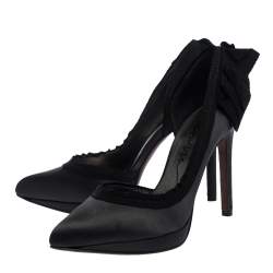 Pre Owned Lanvin Grey/Black Satin Bow Embellished Platform D'orsay Pumps Size 37