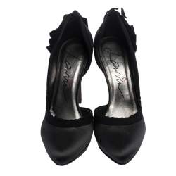 Pre Owned Lanvin Grey/Black Satin Bow Embellished Platform D'orsay Pumps Size 37