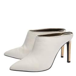 Pre Owned Lanvin White Leather Pointed Toe Mules Size 38.5