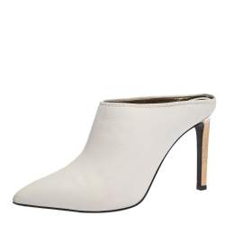 Pre Owned Lanvin White Leather Pointed Toe Mules Size 38.5