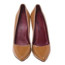 Pre Owned Lanvin Yellow Ochre Patent Leather Pointed Toe Platform Pumps Size 39