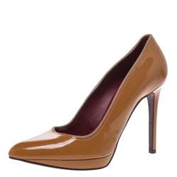 Pre Owned Lanvin Yellow Ochre Patent Leather Pointed Toe Platform Pumps Size 39