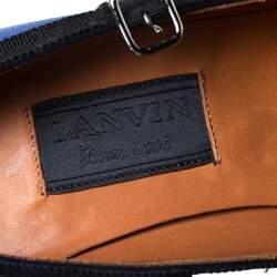 Pre Owned Lanvin Blue/Black Satin Mary Jane Pointed Toe Pumps Size 38