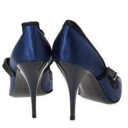 Pre Owned Lanvin Blue/Black Satin Mary Jane Pointed Toe Pumps Size 38