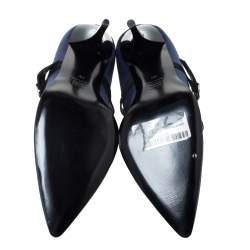 Pre Owned Lanvin Blue/Black Satin Mary Jane Pointed Toe Pumps Size 38