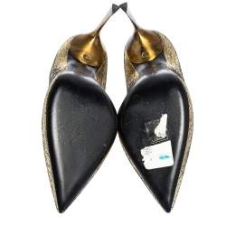 Pre Owned Lanvin Metallic Gold Textured Leather Pointed Toe Pumps Size 37.5