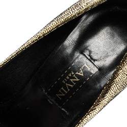 Pre Owned Lanvin Metallic Gold Textured Leather Pointed Toe Pumps Size 37.5