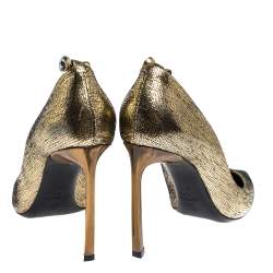 Pre Owned Lanvin Metallic Gold Textured Leather Pointed Toe Pumps Size 37.5