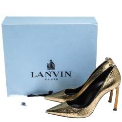 Pre Owned Lanvin Metallic Gold Textured Leather Pointed Toe Pumps Size 37.5