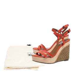 Pre Owned Lanvin Red Suede Espadrille Wedge Platform Ankle Strap Sandals Size 37.5