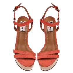 Pre Owned Lanvin Red Suede Espadrille Wedge Platform Ankle Strap Sandals Size 37.5