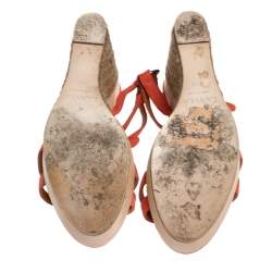 Pre Owned Lanvin Red Suede Espadrille Wedge Platform Ankle Strap Sandals Size 37.5