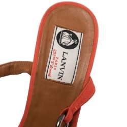 Pre Owned Lanvin Red Suede Espadrille Wedge Platform Ankle Strap Sandals Size 37.5