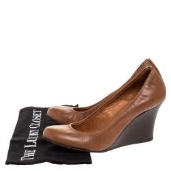 Pre Owned Lanvin Brown Leather Wedge Pumps Size 36