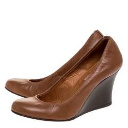 Pre Owned Lanvin Brown Leather Wedge Pumps Size 36