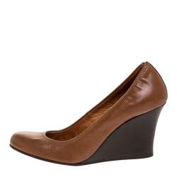Pre Owned Lanvin Brown Leather Wedge Pumps Size 36