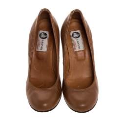 Pre Owned Lanvin Brown Leather Wedge Pumps Size 36