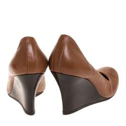 Pre Owned Lanvin Brown Leather Wedge Pumps Size 36