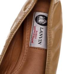 Pre Owned Lanvin Beige Patent Leather Scrunch Ballet Flats Size 36.5 