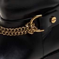Pre Owned Lanvin Black Leather Chain Embellished Knee High Boots Size 36.5