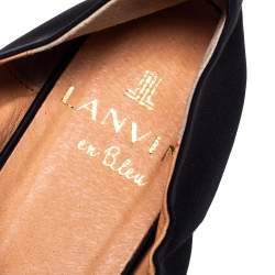 Pre Owned Lanvin Black/Yellow Satin Rose Applique Embellished Scrunch Ballet Flats Size 38