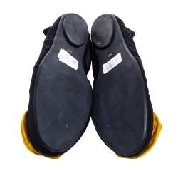 Pre Owned Lanvin Black/Yellow Satin Rose Applique Embellished Scrunch Ballet Flats Size 38