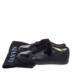 Pre Owned Lanvin Black Leather Lace Up Low Top Sneakers Size 37