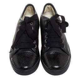 Pre Owned Lanvin Black Leather Lace Up Low Top Sneakers Size 37