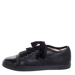 Pre Owned Lanvin Black Leather Lace Up Low Top Sneakers Size 37